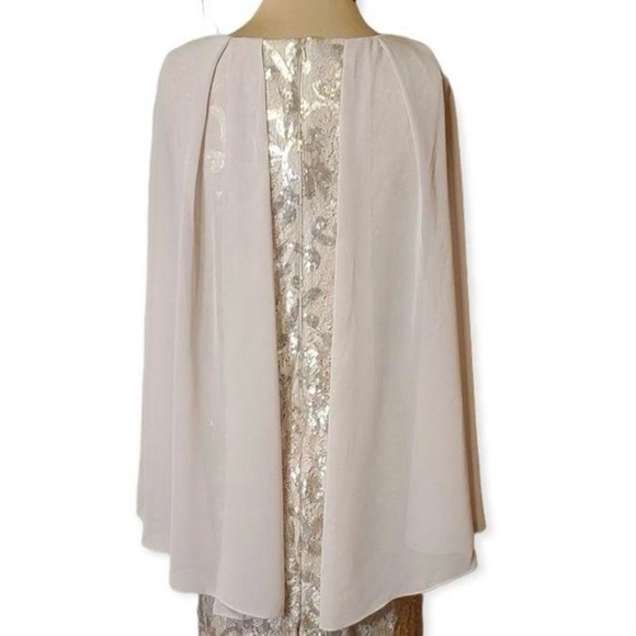 Alex Evenings Champagne Sequin Lace Chiffon Cape Sheath Dress size 6 - Picture 3 of 12